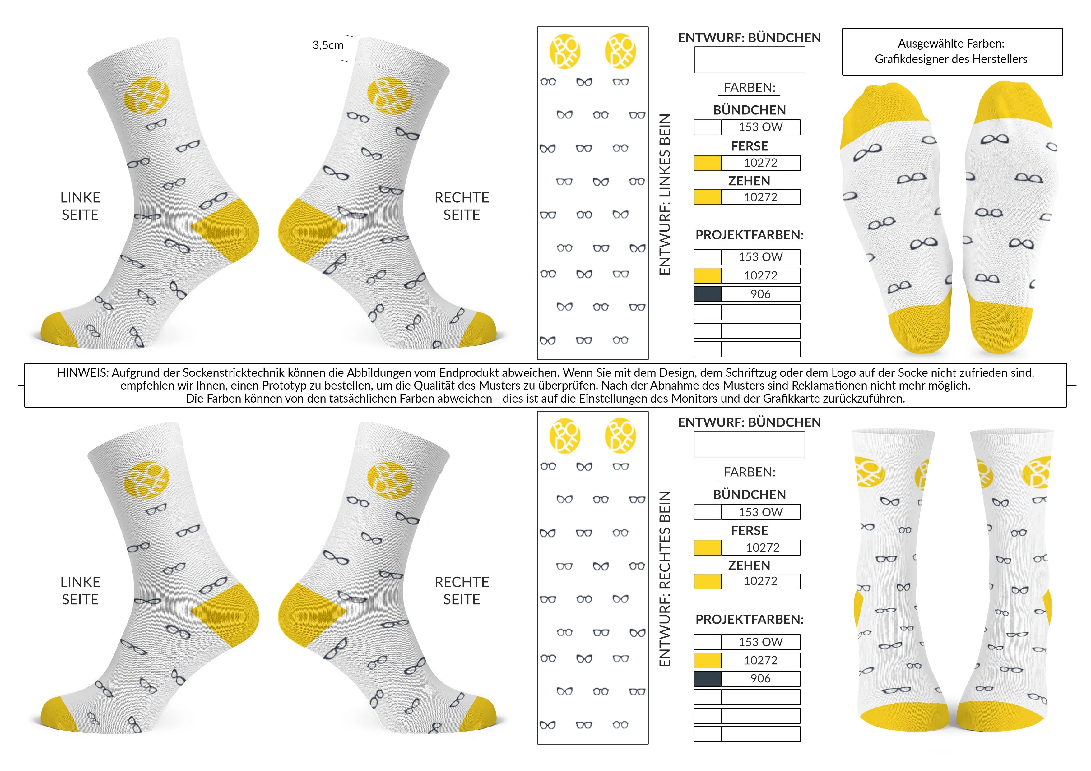 3D-Design Beispiel für Optiker Socken mit Logo